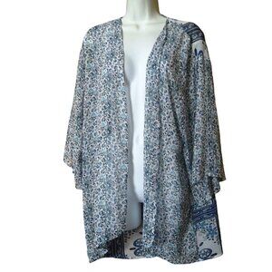 Divided by H&M  Small Open Front Sheer Swim Coverup Kimono Blue White Floral